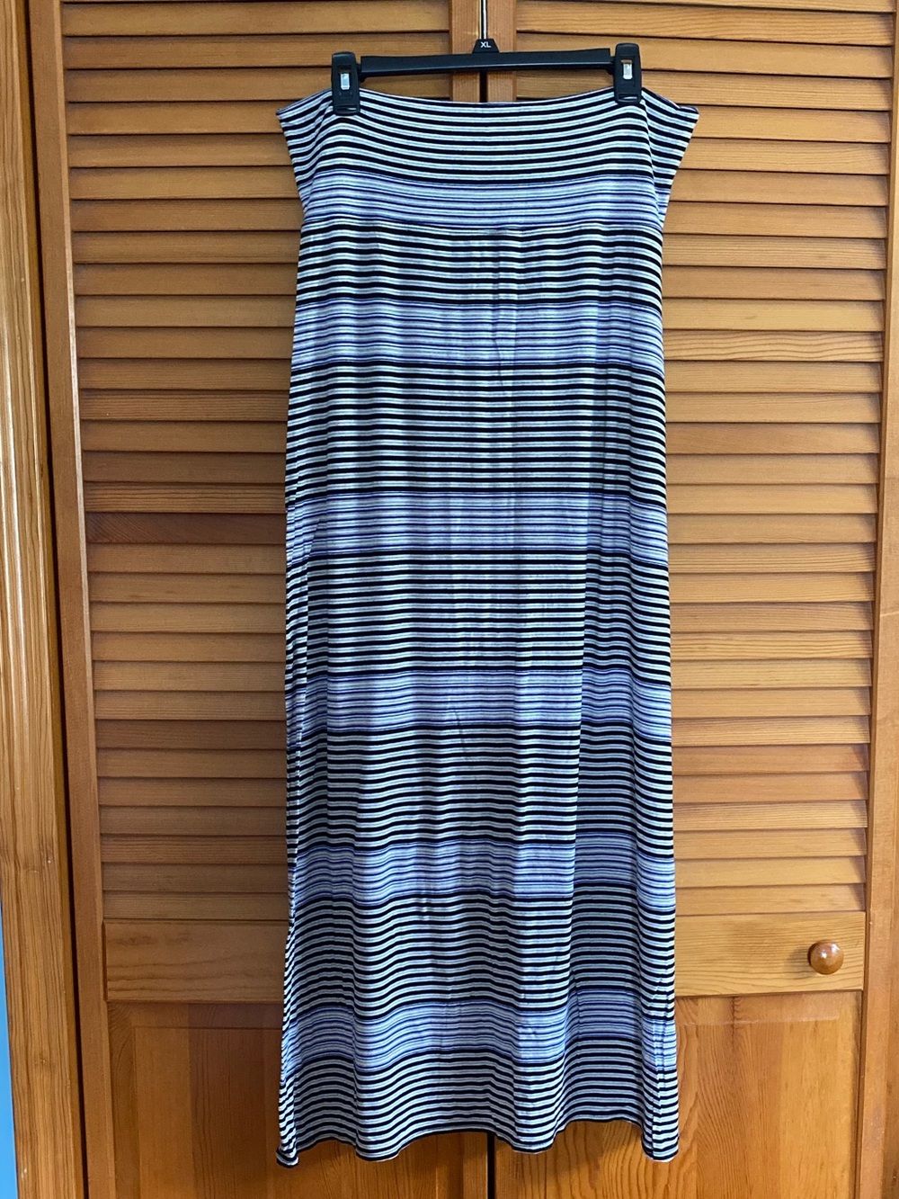 Max Studio Black, White and Blue Striped Maxi Skirt